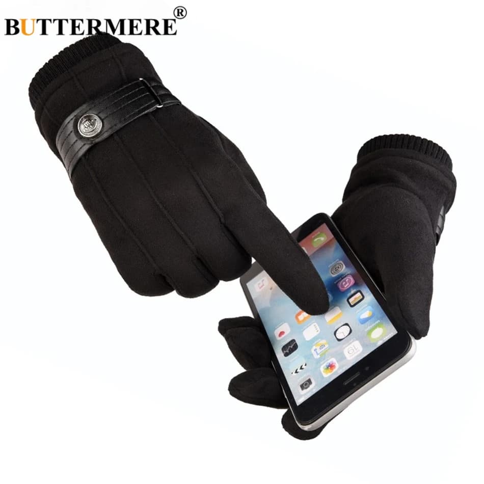 Guanti invernali neri da uomo guanti termici in pelle scamosciata kaki con fibbia touch screen guanti antivento spessi in velluto corallo maschile caldo nuovo