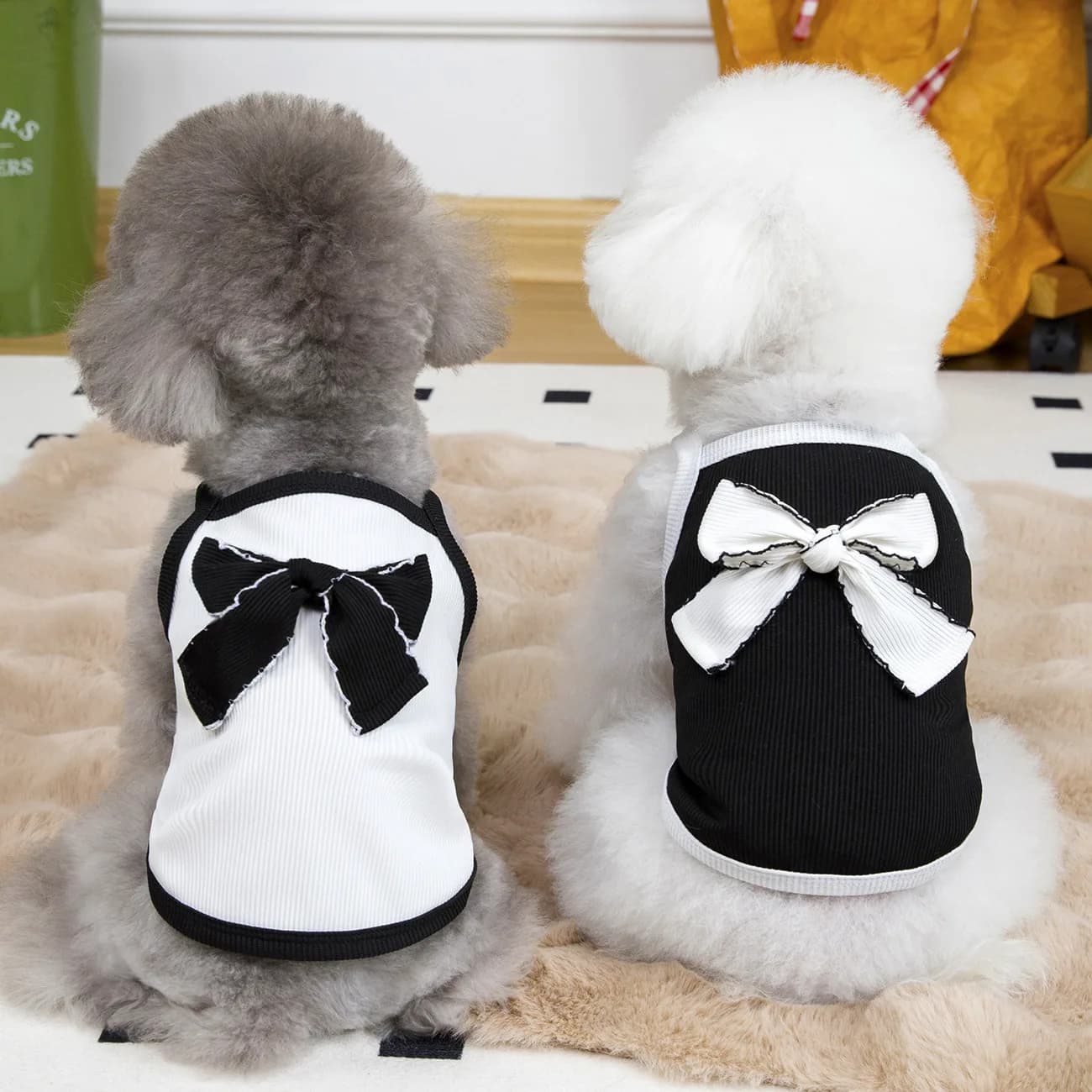 Gilet con fiocco per animali domestici Vestiti per gatti Sottile primavera/estate Principessa Canotta Gilet Teddy Summer Semplice protezione solare Camicia a maniche corte