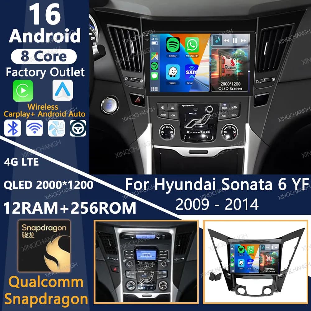 Android 16 Car Radio For Hyundai Sonata 6 YF I40 I45 2009 - 2014 Carplay Auto 2DIN QLED Head Unit Qualcomm 4G LTE 5G WIFI GPS BT
