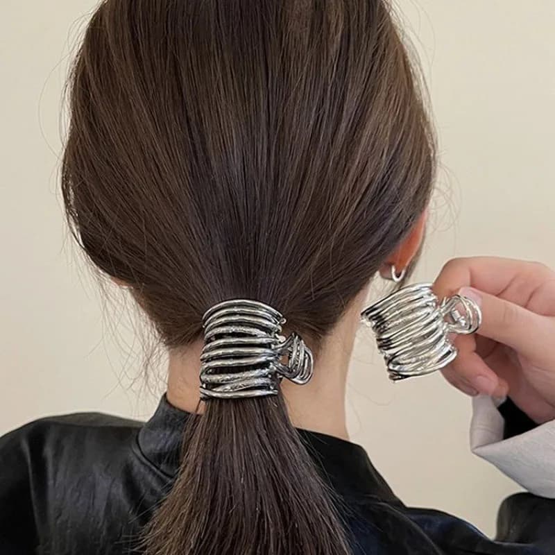 1 fermagli per capelli a molla metallici taglienti, design a spirale argentata, tenuta sicura industriale per code di cavallo, perfetti per sembrare audace alla moda