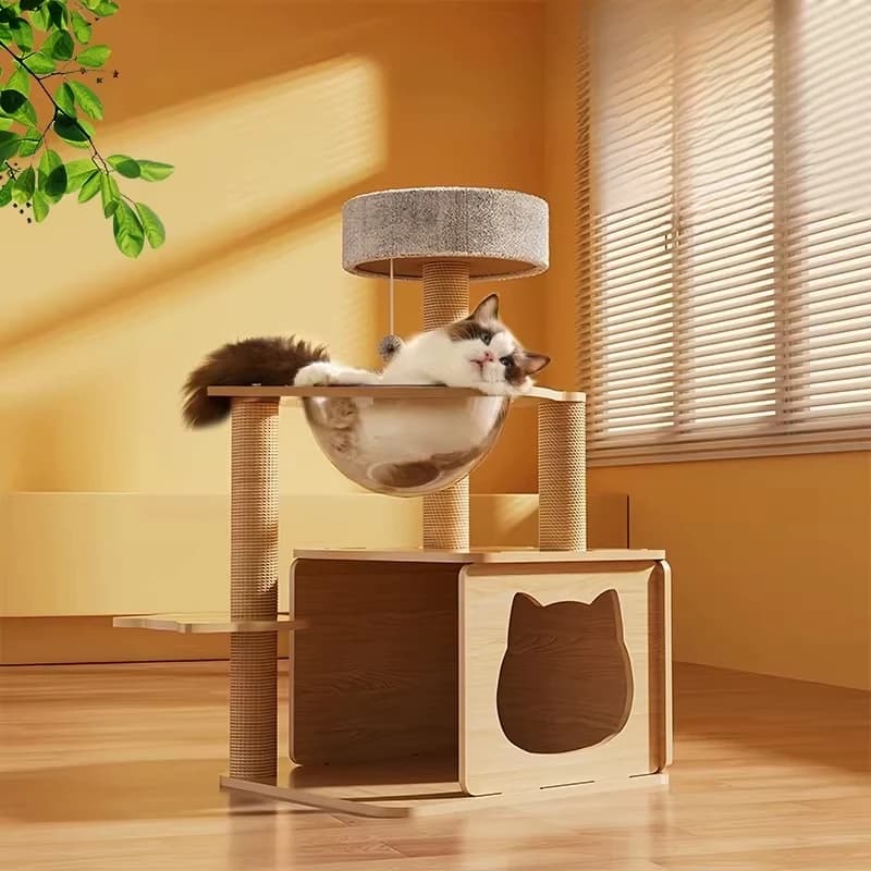 Torre per Gatti Sandbox con Poste, Scale, Tiragraffi in Legno, Tappetino e Corda - Rascador De Gatos per Gatti da Interno