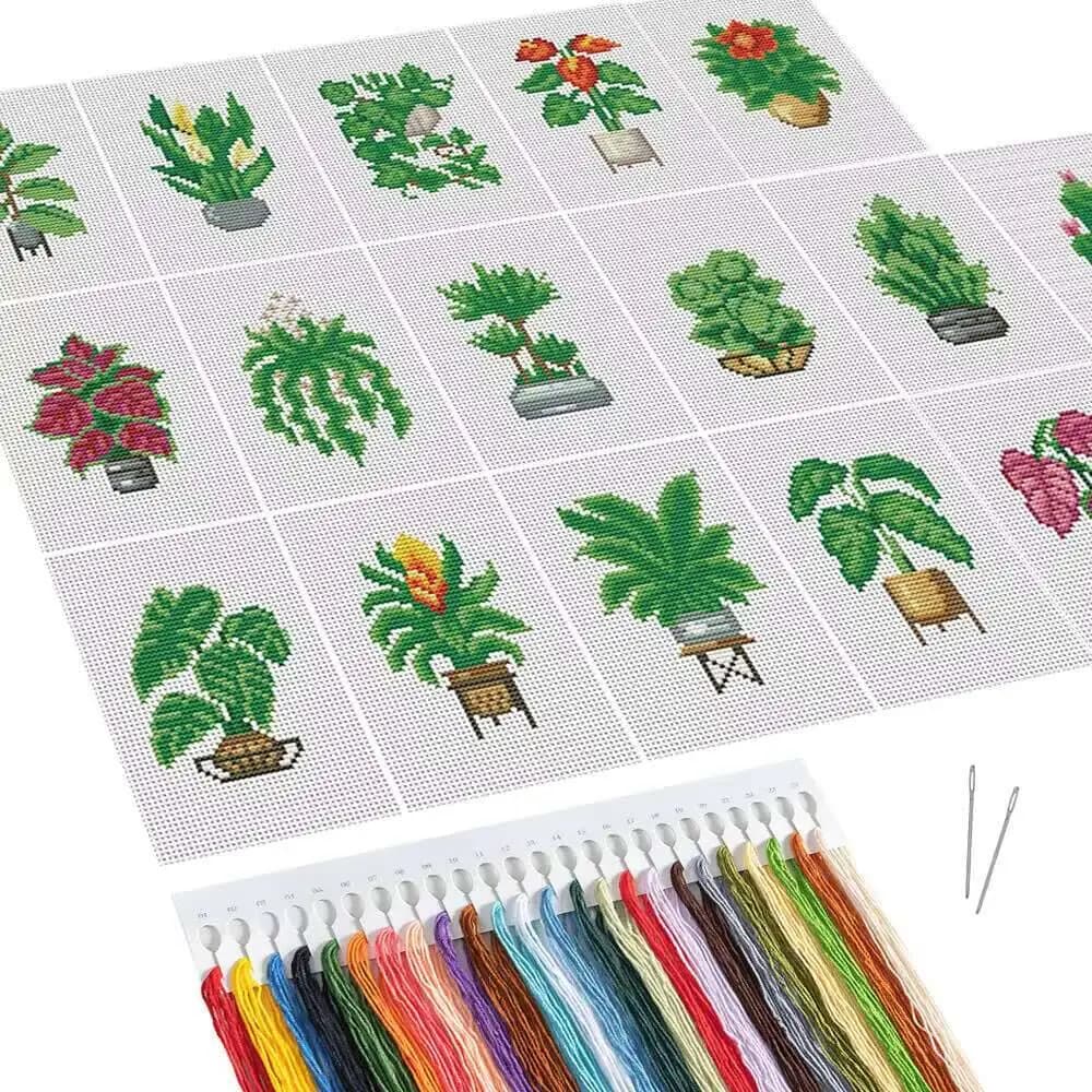 Huacan 1 Set Kit punto croce stampato MINI Kit ricamo in tela stampata Foglia di pianta Artigianato per cucire di piccole dimensioni Regalo unico