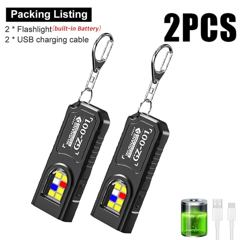 Torcia Portachiavi Multifunzione Ricaricabile USB con Luce da Lavoro COB, Mini Torcia Tascabile per Campeggio e Passeggiate