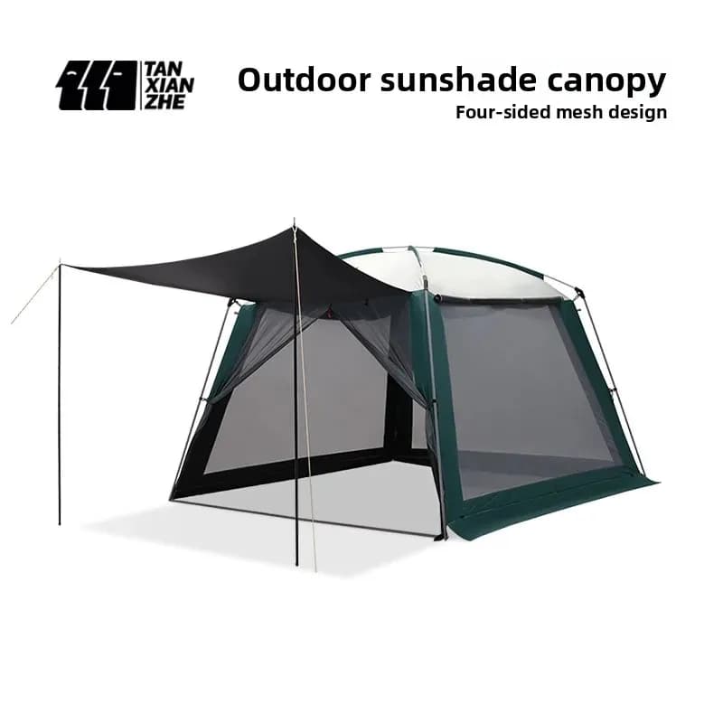 Outdoor Waterproof Large Family Gazebo Iron & Fiberglass Pole Camping Shelter Sun Shade Canopy Tent 300x300x205cm Black Coating