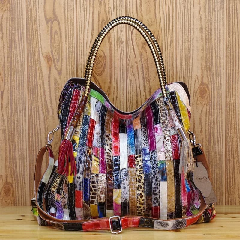 Nuova Borsa a Tracolla da Donna alla Moda con Stampa Serpente in Pelle, Borsa a Spalla a Righe in Morbida Pelle Bovina Stile Britannico Casual