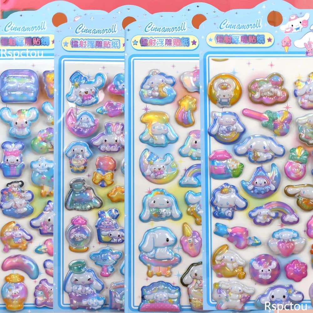 4 Pezzi Adesivi Divertenti e Carini Sanrio Cinnamoroll in Cristallo, Decalcomanie Kawaii a Rilievo 3D per Valigie e Chitarre