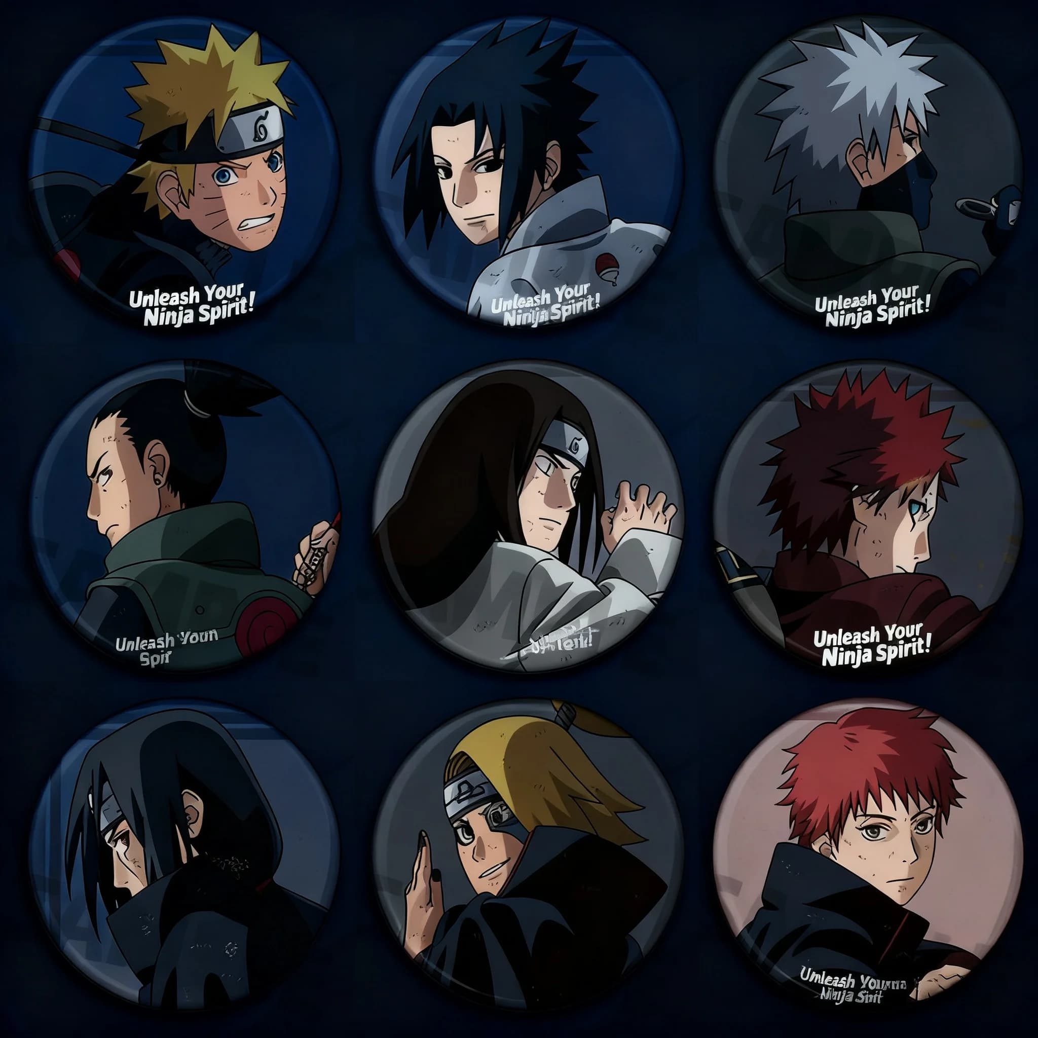 Set di Spille/Badge Anime Naruto con Pellicola Lucida, Bottone da Collezione, Merchandising, Regalo per i Fan, Accessorio Spilla Cosplay, Kakashi, Itachi, Neji
