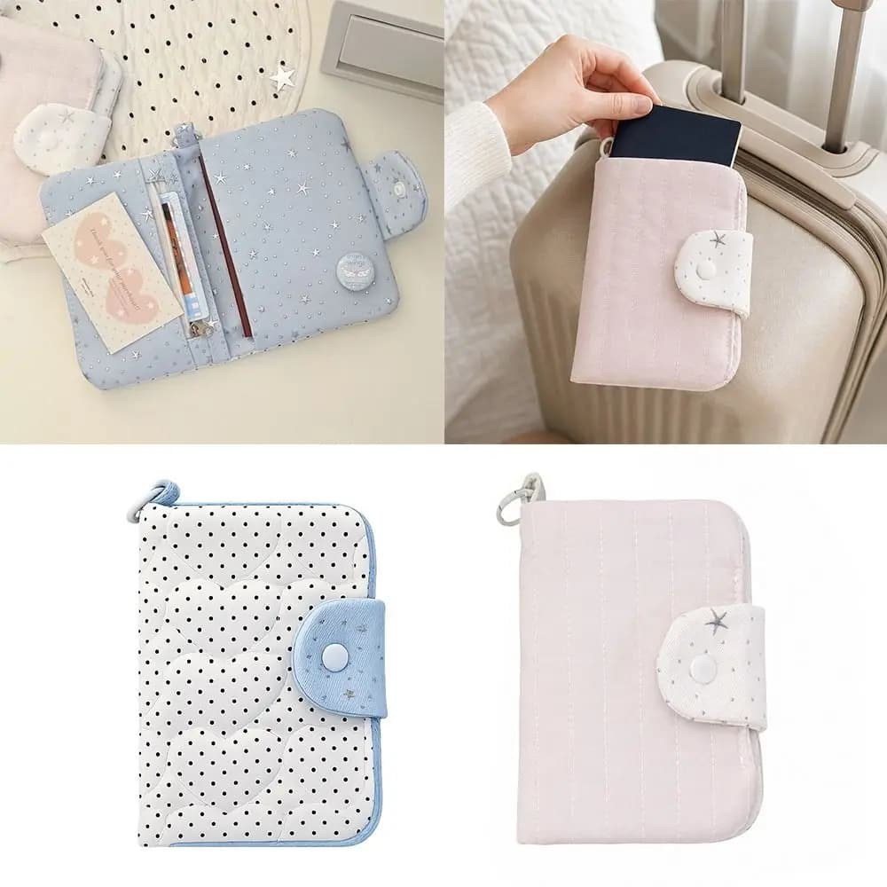 1pc Multi-functional Cloth Passport Holder Star Polka Dot Portable Coin Purse Card Wallet Women Girls