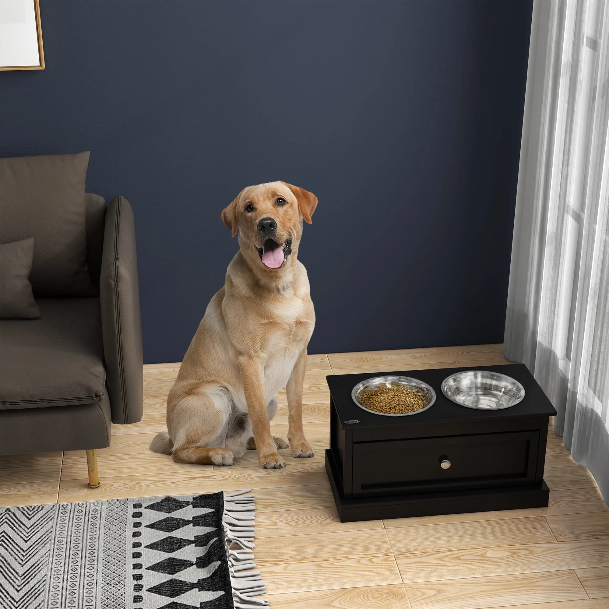 Ciotole Rialzate per Cani di Grandi Dimensioni con Cassetto Portaoggetti da 11L, Supporto per Ciotole Rialzate, Ciotola per Alimenti per Animali Domestici, Alimentazione Cani