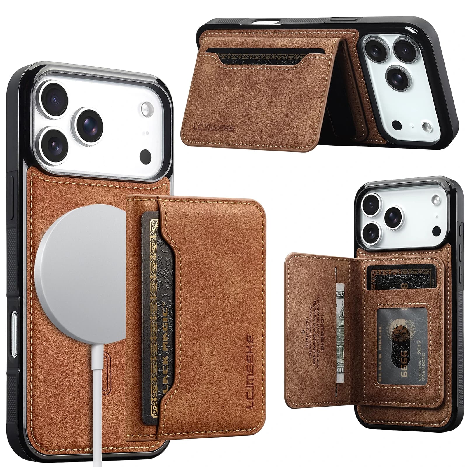 2 in 1 Detachable Magnetic Leather Wallet Cards Solt Case for iPhone 18 Pro Max 17 16 15 14 13 12 for Magsafe Shockproof Cover