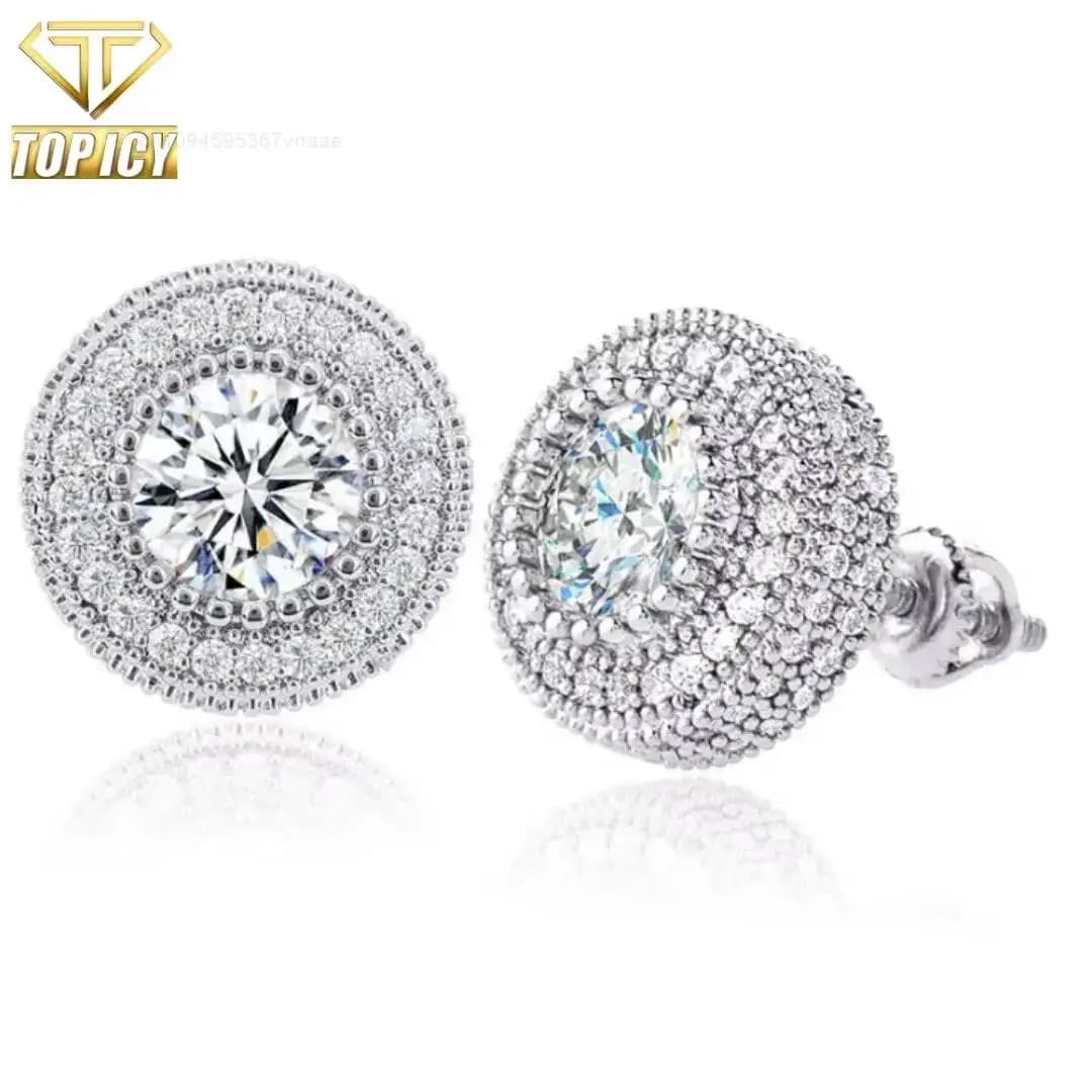 Orecchini a lobo in argento sterling 925 con moissanite VVS1 colore D, effetto ghiaccio, testati con tester per diamanti, con certificato GRA, all'ingrosso