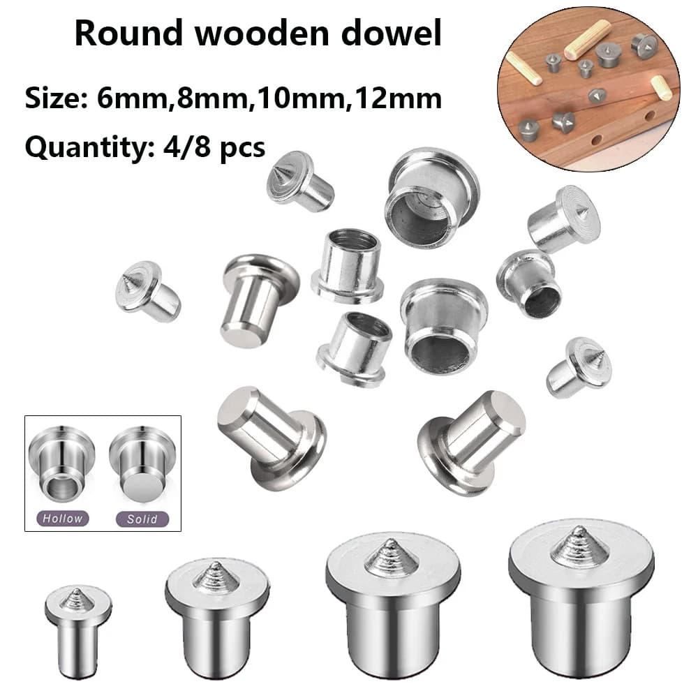 4/8pcs 6/8/10/12mm Pannello Mobili Posizionamento Punte di centraggio per carpenteria Rotondo Log Pin Localizzatore fai da te Centro Punzonatura Accessori