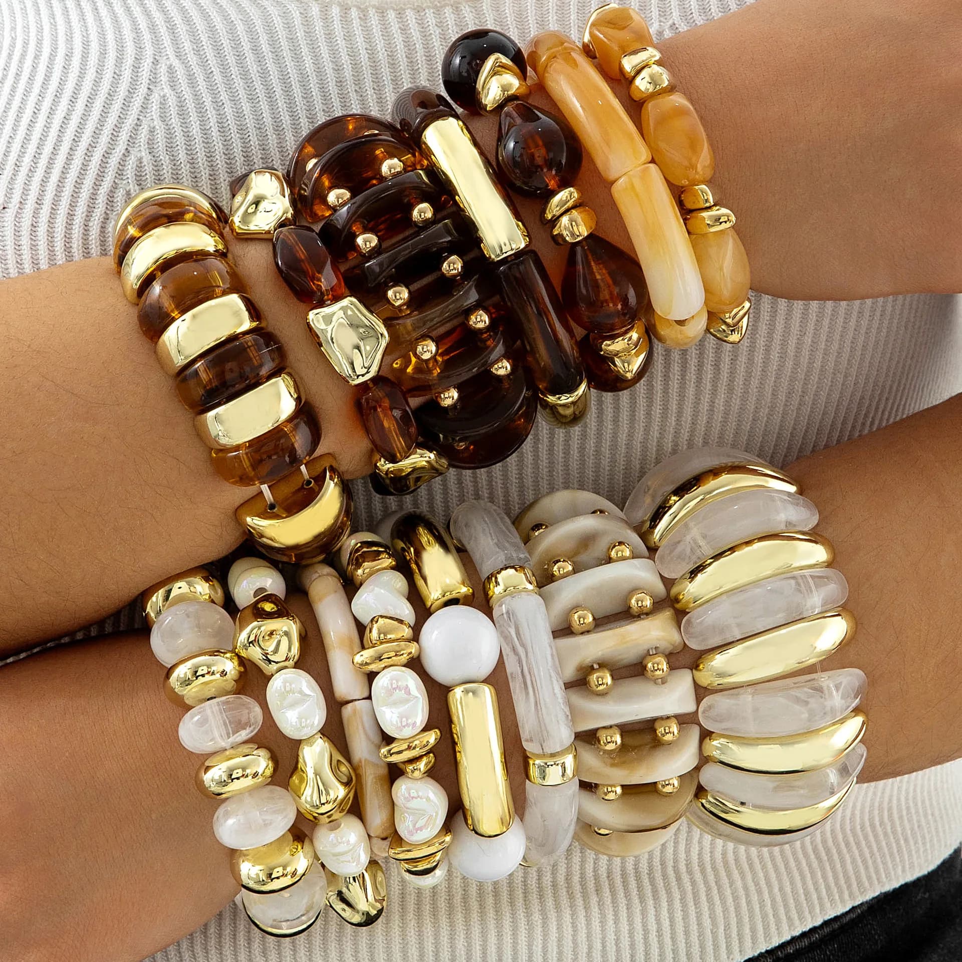 15 Style Vintage Minimalist Elegant Coffee White Resin Elastic Bangle Smooth Open Bracelets Women Daily Holiday Jewelry