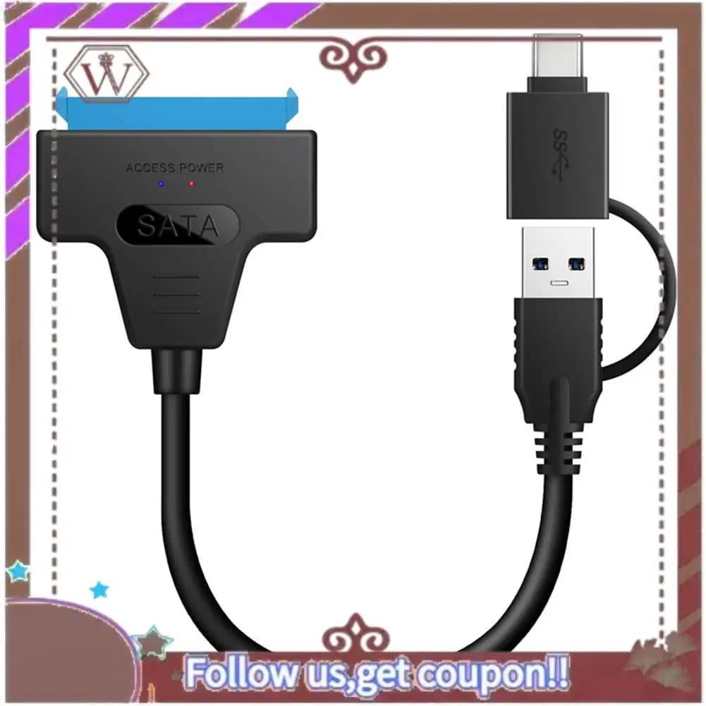 Ultimo cavo SATA a USB 3.0 2 in 1 Adattatore convertitore da 22 pin per disco rigido esterno SATA a tipo C per HDD/SSD da 2,5 pollici