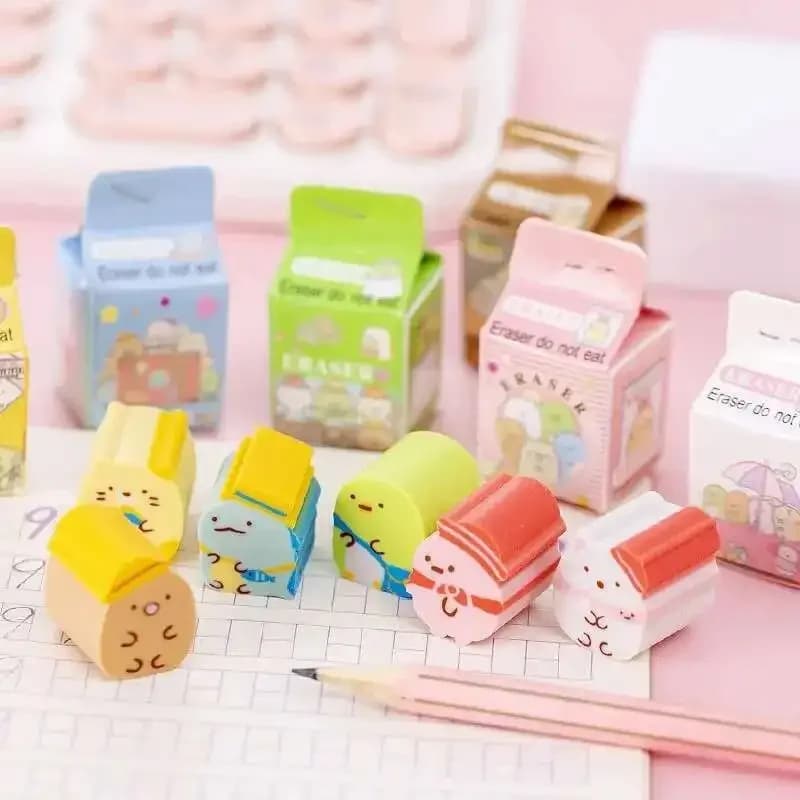 1-6-36 pezzi di cancelleria Kawaii scatola di latte animali studente scuola forniture per ufficio gomme da cancellare regalo matita gomma da cancellare