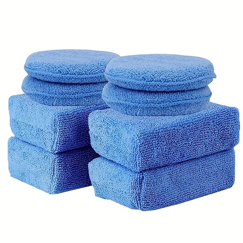 Kit di applicatori per cera auto - Pad applicatori in microfibra da 5 pollici, rettangolari in schiuma per la pulizia, 4 pezzi rotondi e 4 pezzi rettangolari