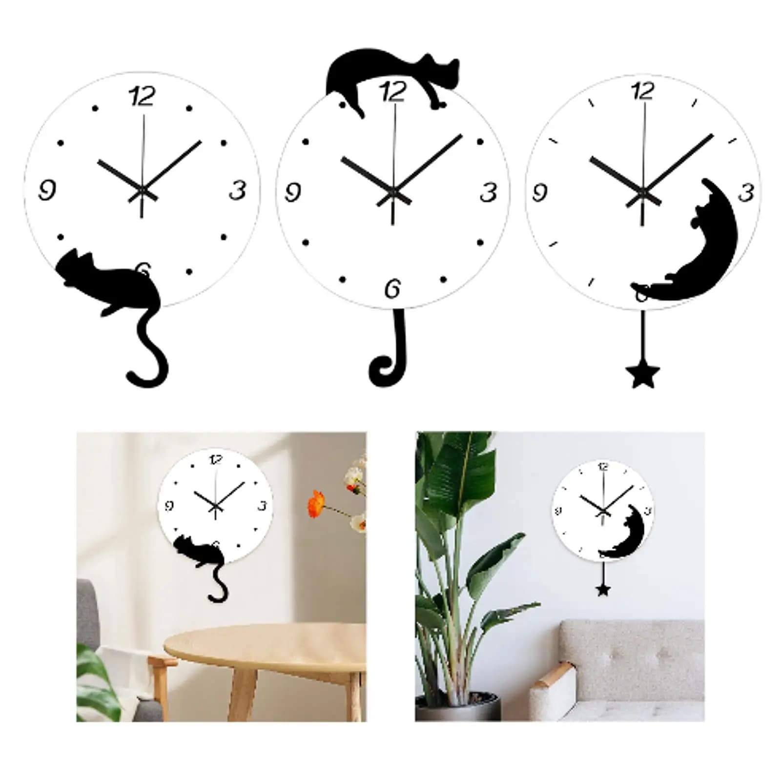 Orologio da Parete a Forma di Gatto, Decorativo, Regalo Adorabile, Silenzioso, Moderno, Unico, per Casa, Studio, Cameretta Bambini, Ufficio, Stile Rustico