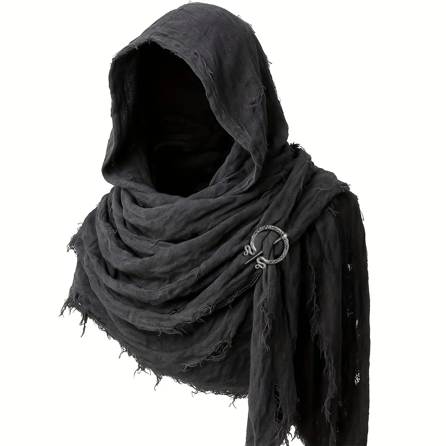 Mantello medievale rinascimentale con spilla vichinga - Sciarpa con scialle con cappuccio per costumi di Halloween, streetwear ed eventi di cultura pop