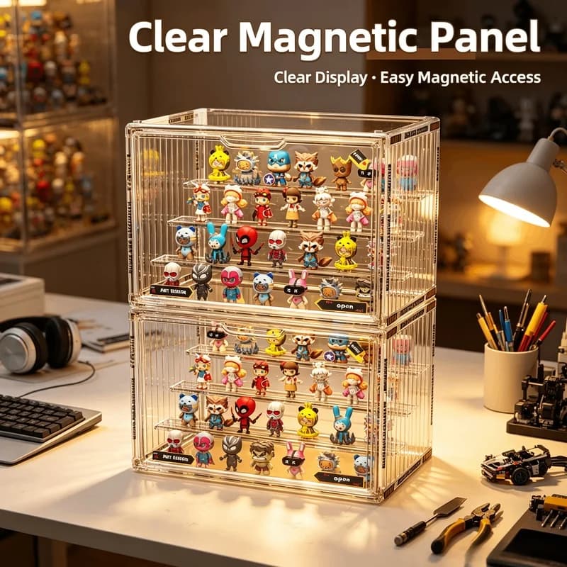 Large Acrylic Display Organizer Box, Blind‑Box Toys Collectible Action Figures Desktop Storage Container