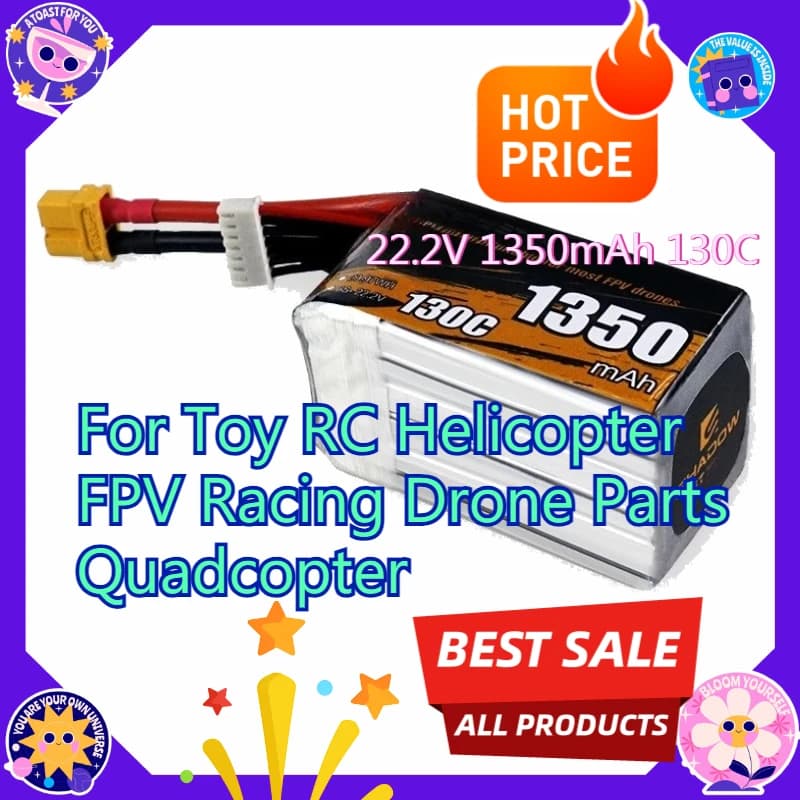 Batteria LiPo ricaricabile da 22,2 V 1350 mAh 130C per elicottero RC giocattolo FPV parti di droni da corsa batterie quadricottero spedizione veloce