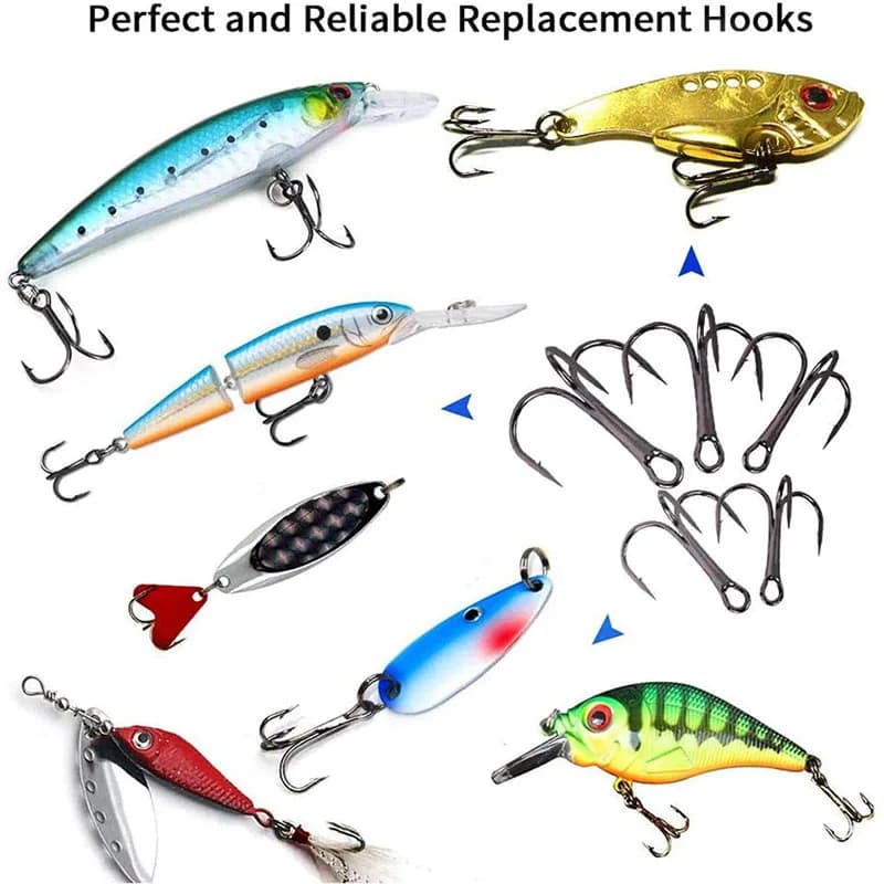 50pcs/box Mix Size Treble Fishing Hook High Carbon Steel Barbed Triple Fishing Hooks Fishing Tackle Fishhook for Hard Lue Bait