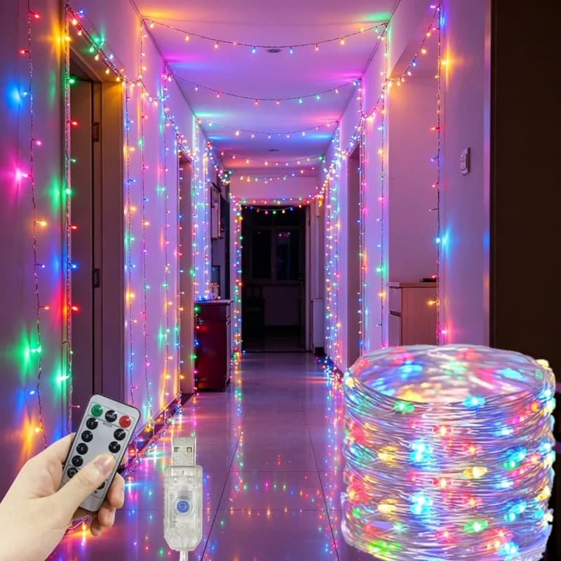 Luci LED per Matrimoni, Catena Luminosa USB in Filo di Rame/Argento con Telecomando, Ghirlanda per Decorazioni Natalizie e Camere da Letto