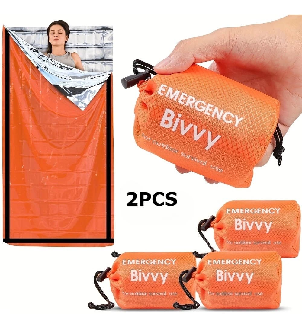 Sacco a pelo di emergenza da 2 pezzi/Sacco da bivacco di sopravvivenza Coperta termica di emergenza in Mylar/Rifugio leggero per attrezzatura da campeggio Escursionismo Viaggi