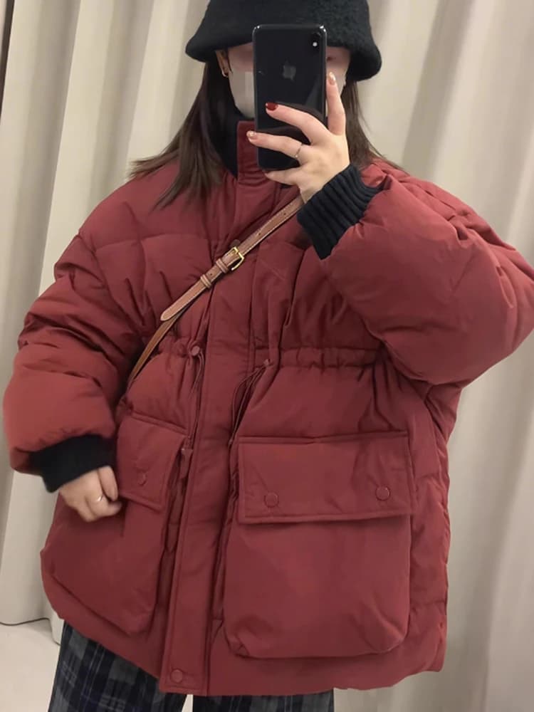 Elegante Giacca in Cotone Lavorato a Maglia da Donna, Nuovo Stile Invernale, Collo Alto, Maniche Lunghe, Chiusura con Cerniera, Design a Blocchi di Colore