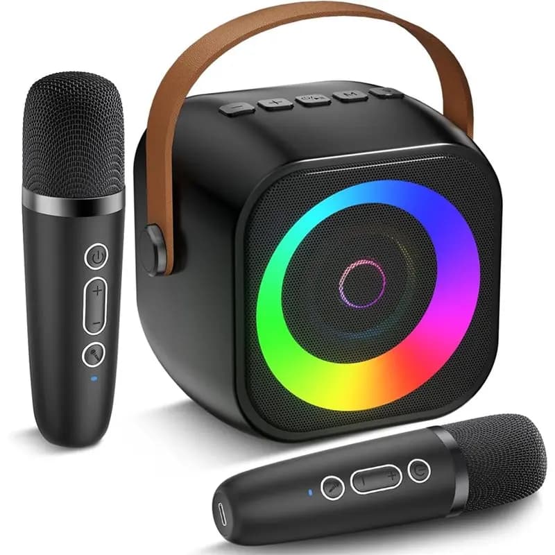 A99E-Mini macchina per karaoke con 2 microfoni wireless, altoparlante Bluetooth portatile per bambini e adulti, karaoke e microfono