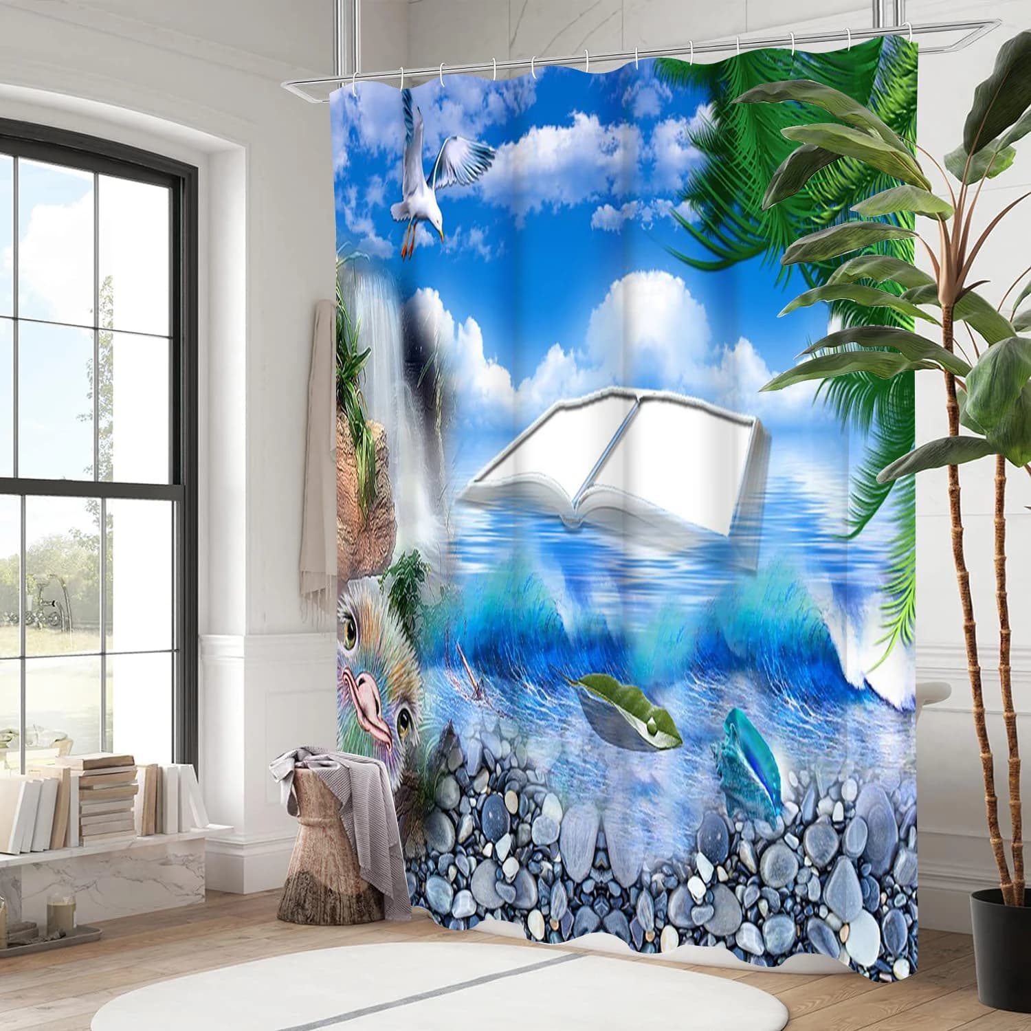 Tenda da bagno con motivo scenario da spiaggia Tenda da doccia per bagno impermeabile con 12 ganci Home Deco Spedizione gratuita