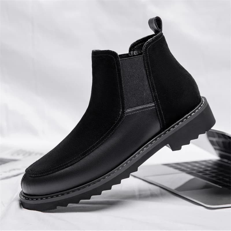 Stivali da uomo in stile britannico, scarpe casual eleganti nere, slip-on in pelle scamosciata di mucca, stivali Chelsea, per ufficio, autunno inverno, botas
