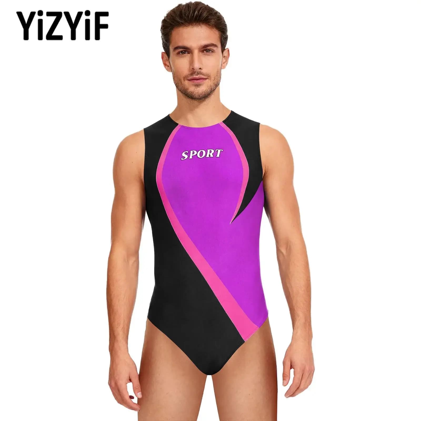 Body da bodybuilding da palestra per uomo Costume intero senza maniche con cerniera Color Block Body sportivo da allenamento Costume sportivo