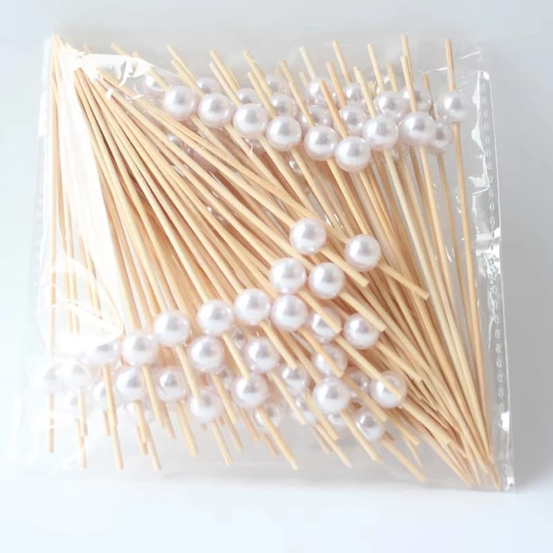 100 disposable wood appetizers for bamboo skewers for openers, fruit, party cupcakes, 4.7 inch perlaid food sticks, party supplies