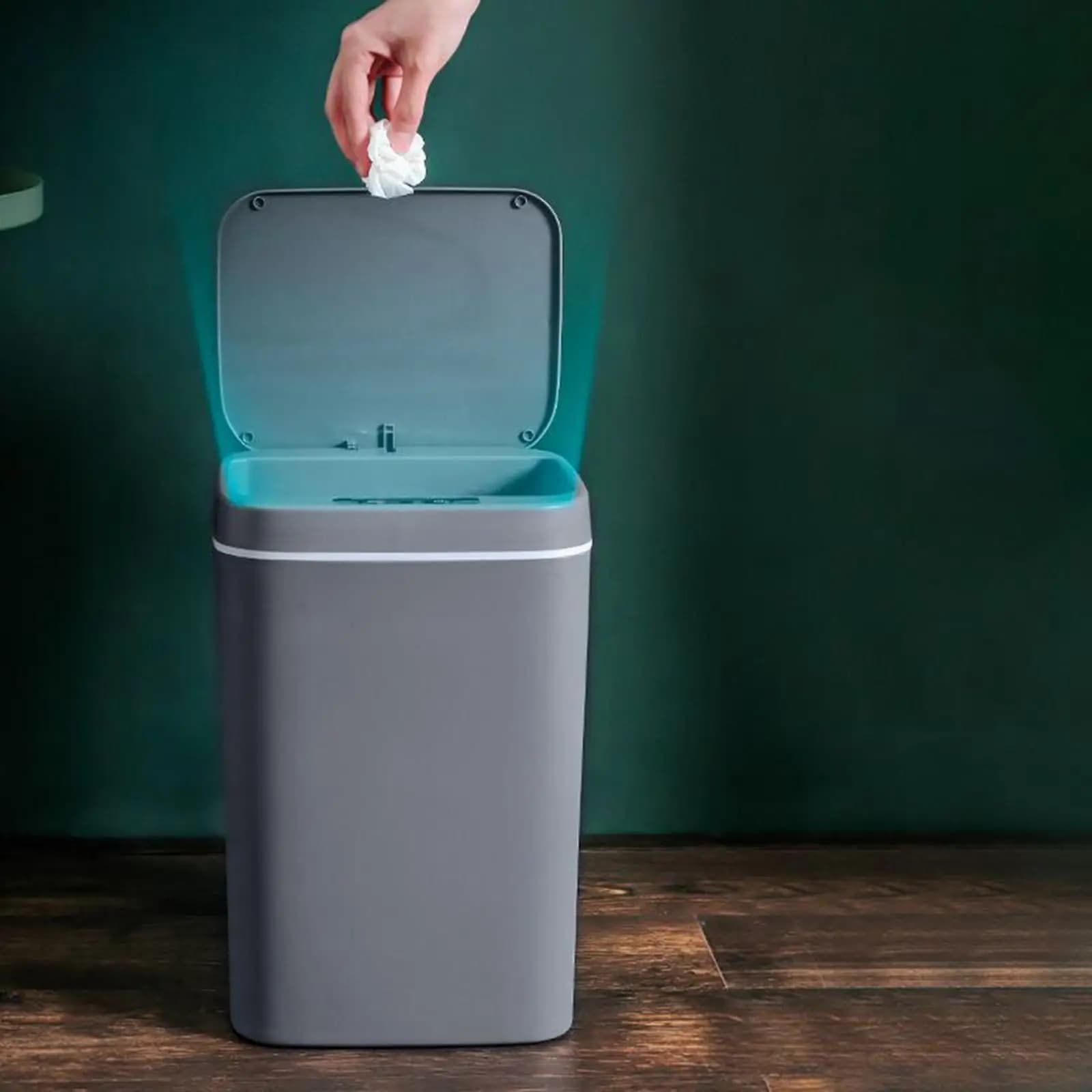 Smart Trash Bin Plastic Sensor Dustbin Odorless Auto Locking Waste Basket for Bedroom Living Room Dorm