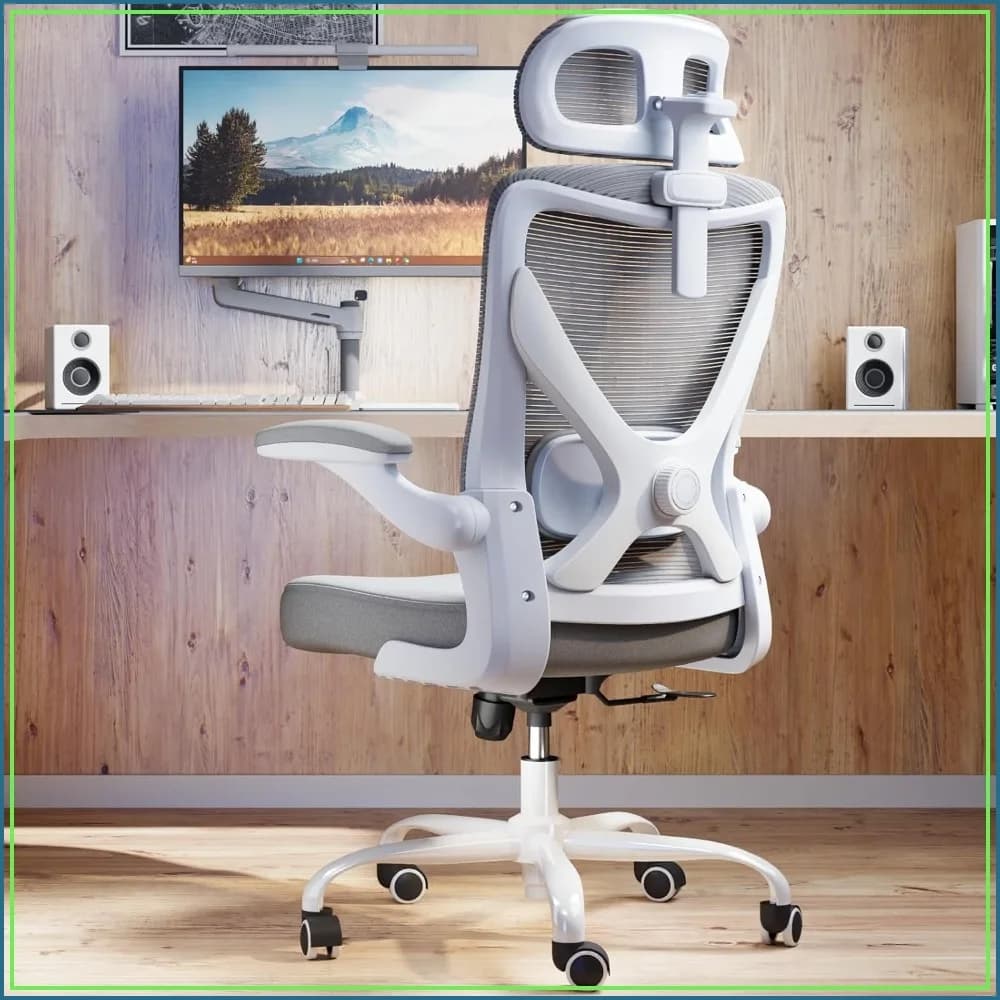 Ergonomic Office Chair with Lumbar Support & Headrest, Comfy Gaming Chair for Adults, Executive Rolling Chair for Home Work (Grey)