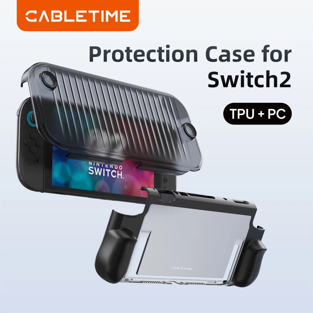 CABLETIME Protection Dockable Case for Switch 2 Anti-drop Foldable Dock Compatible TPU+PU for Switch 2 Full Protection Front Cov