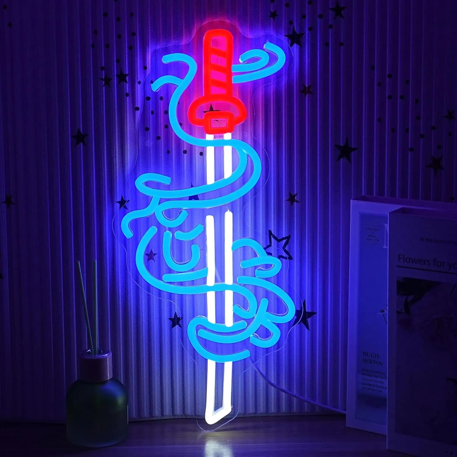 Insegna al neon con spada USB dimmerabile spada da samurai giapponese luce al neon a LED per camera da letto sala giochi lounge uomo grotta decor