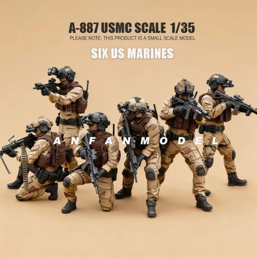 1/35 Miniature Scale 6pcs/pack US Military Soldiers Models 3D Printed DIY Coloring Self-assembly Resin Figurine Decoration Craft