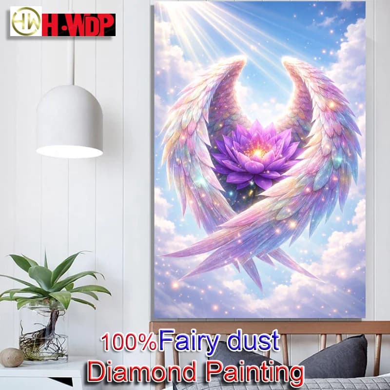 100% Fairy Dust Diamond Painting Kits Angel's Wing Square Mosaic Embroidery Wall Art Cross Stitch Diamond Art Full Crystal Decor