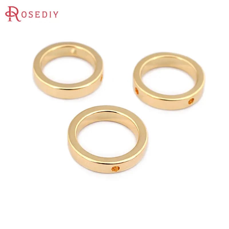 10 Pezzi Anelli Rotondi Chiusi in Ottone Placcato Oro 18K da 16MM con 2 Fori, Accessori per Creazione di Gioielli Fai-da-Te