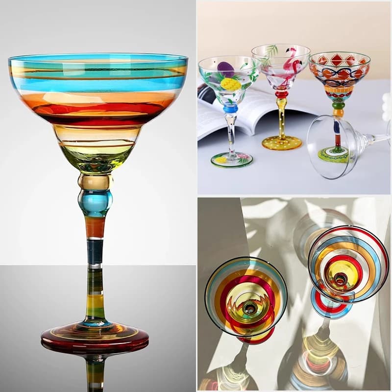 1PCS Handmade Colorful Margarita Wine Glasses Exquisite Lead-Free Cocktail Glassware For Wedding Party Drinkware Unique Goblet