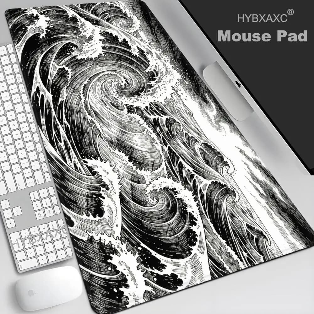Black And White Waves Mouse Pad Gamer XL Large HYBXAXC XXL Mechanical Keyboard Pad Non-Slip Carpet Office Accessories Mice Pad