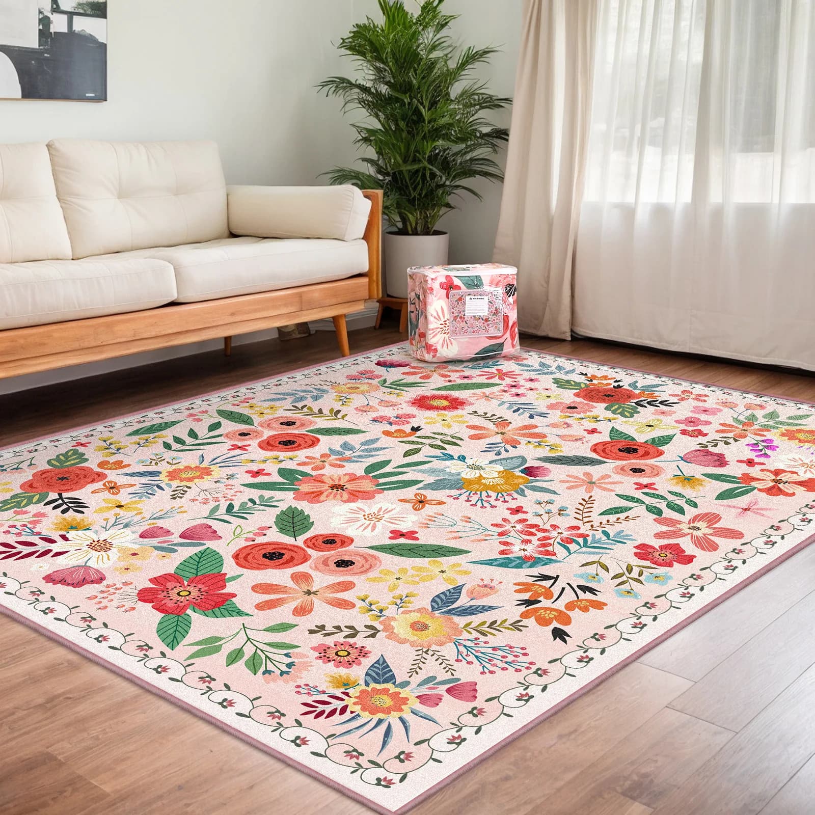 Carpet for area 5x7 Washable in washing machine Soft print Boho Mat Anti-slip Zerbino Carpets for low sleeping flowers for living room Bedroom Kitchen