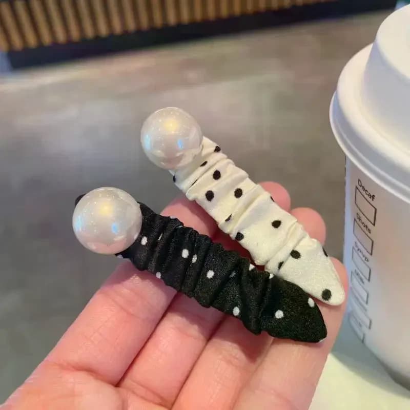 Black And White Polka Dot Hair Clip For Women Pearl Fabric Oval Side Clip Bangs Clip Hairpin Barrettes Headwear Hair Accessories