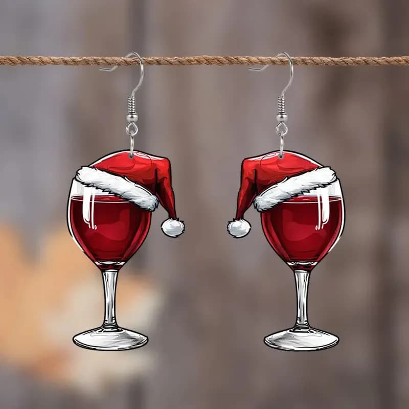 Orecchini in acrilico con bicchiere di vino shaken di carnevale di Natale 2025 Nuovi orecchini divertenti