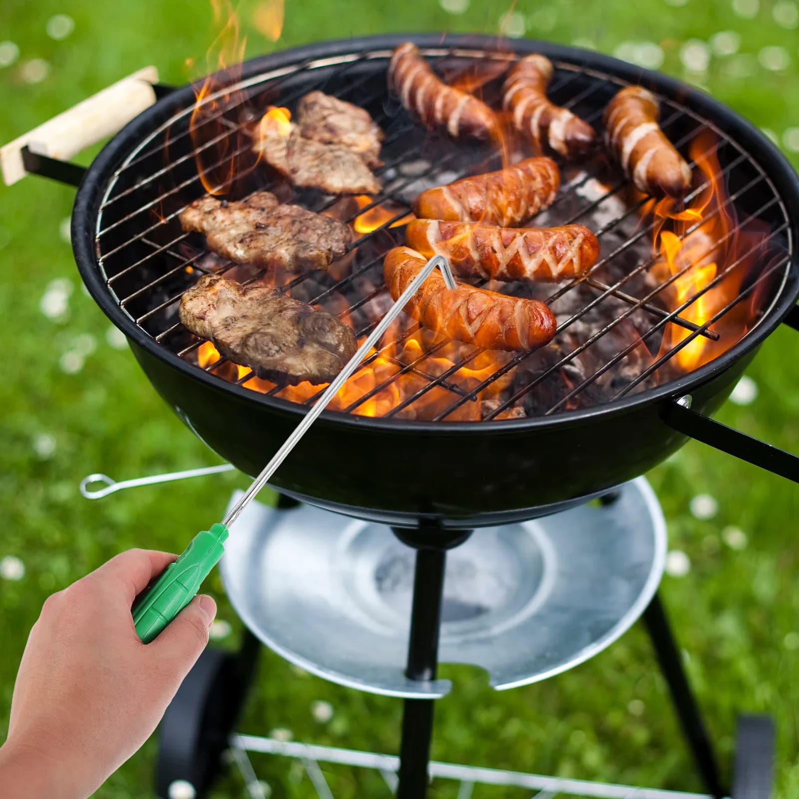 Metal Oven Rack Remover Push Pull Tool Long Handle Fire Pit Hook for Pulling Hot Racks Safely Toaster Oven Air Fryer Fire Tools