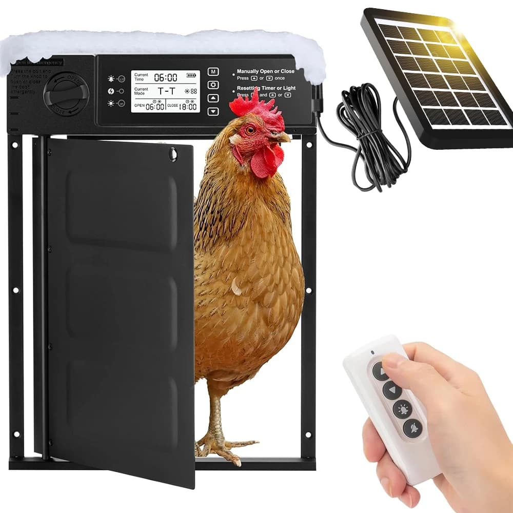 Porta automatica per pollaio ad energia solare, porta per polli con perno con timer e sensore di luce, porta automatica per polli anti-pizzicamento