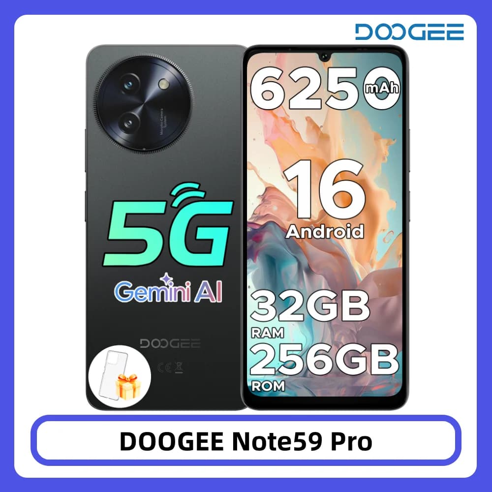 DOOGEE Note59 Pro 5G Smartphone 32GB 256GB Display HD+ da 6,75" 120Hz Unisoc T8200 Batteria da 6250mAh NFC Telefono Cellulare Android 15