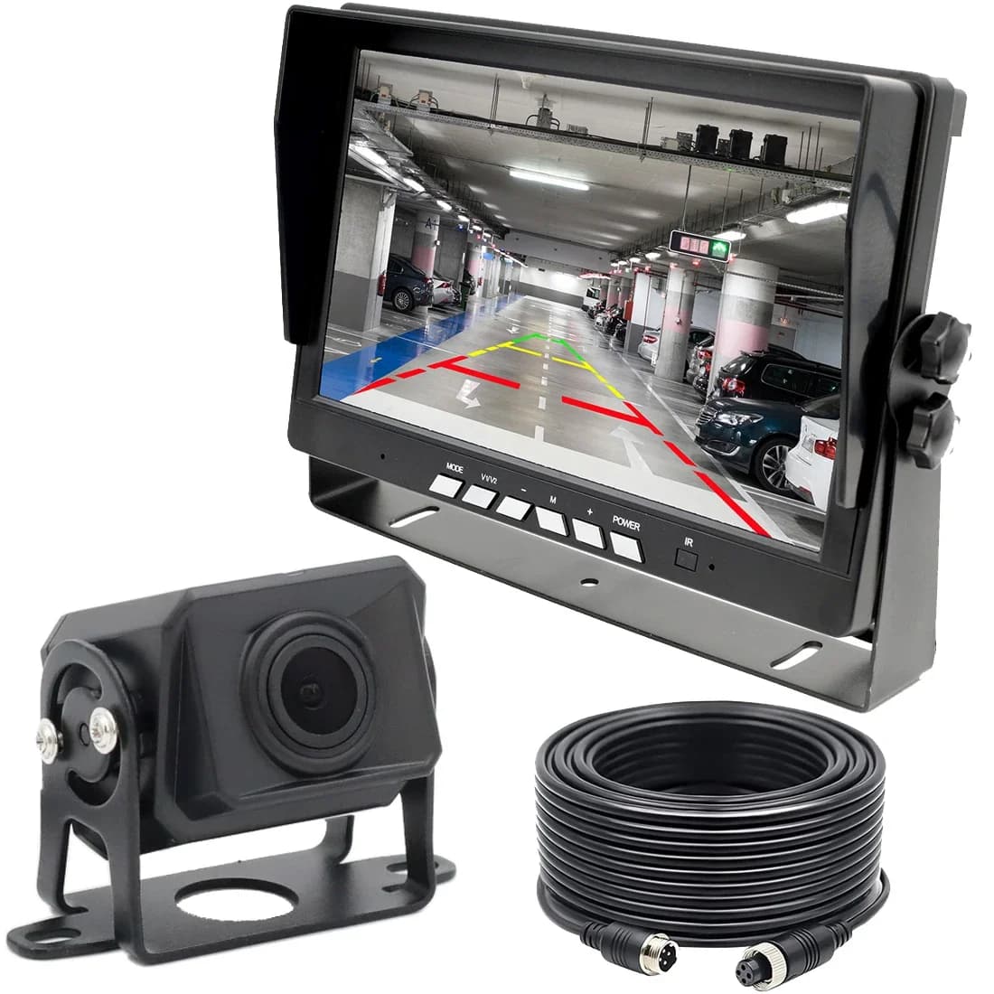 Wired Reverse Camera Kit with 7''' 1024X600+1080P IP69 IPS monitor for trucks, buses, trailers, campers and cars