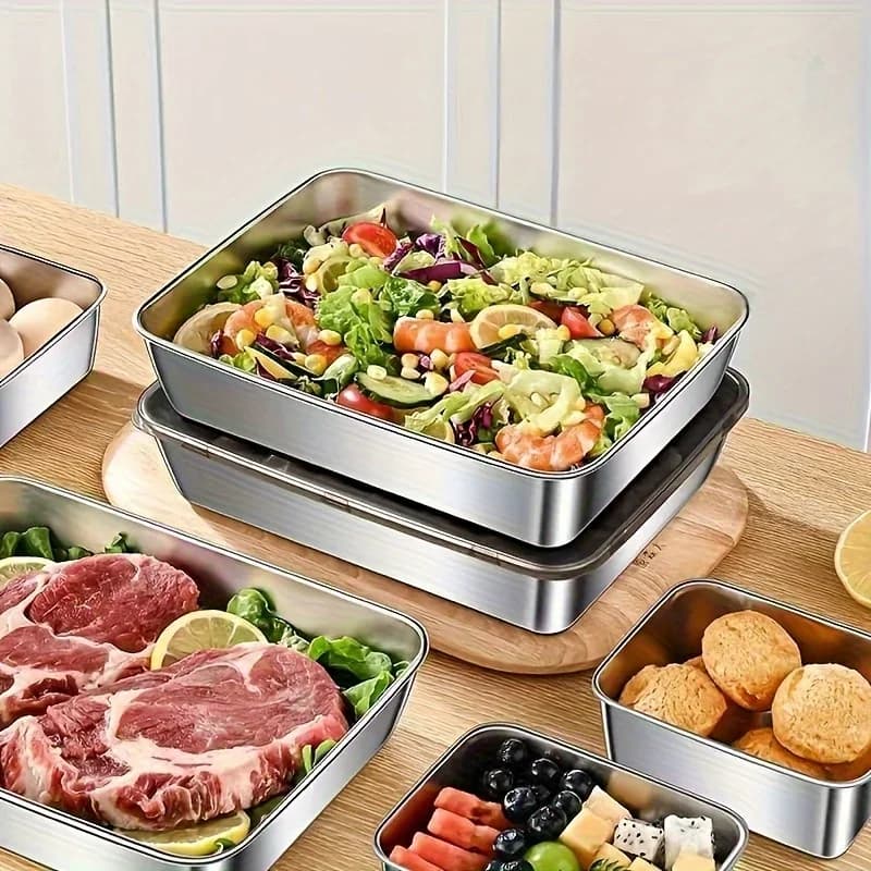 Contenitori Quadrati in Acciaio Inossidabile a Prova di Perdite, con Coperchi Sigillati a Chiusura Ermetica, Adatti al Microonde, Organizzatore Riutilizzabile per Alimenti
